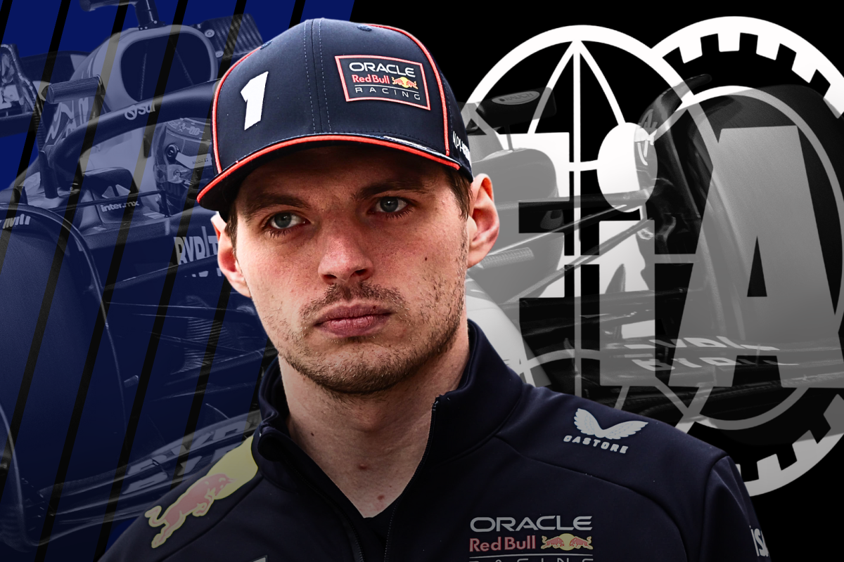 Max Verstappen in front of the FIA flag