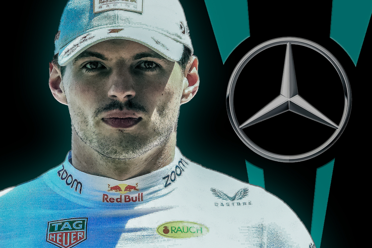 Max Verstappen and a Mercedes-logo